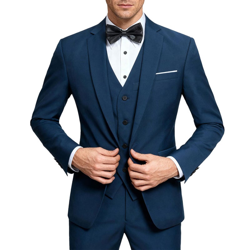 YFFUSHI Men's 3 Piece Suit Sets Slim Fit One Button Blazer with Vest & Pants, Professional Business Wedding Suits Teal Blue - Image 1